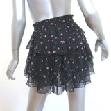 LoveShackFancy Ruffle Mini Skirt Black Floral Print Silk Size Extra Small