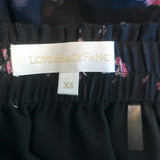 LoveShackFancy Ruffle Mini Skirt Black Floral Print Silk Size Extra Small