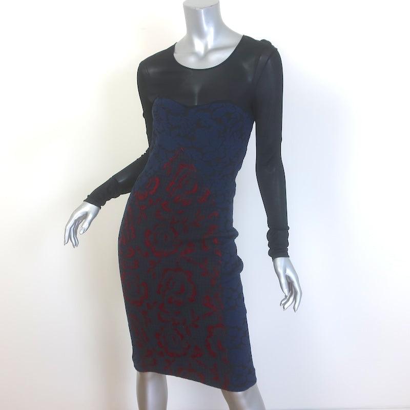 Stella McCartney Paneled Jacquard Long Sleeve Sheath Dress Black/Navy Size 42