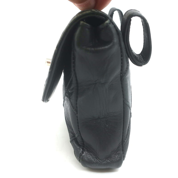 Vintage Chanel CC Turnlock Chain-Trimmed Quilted Mini Belt Bag Black Leather
