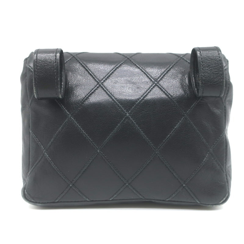 Vintage Chanel CC Turnlock Chain-Trimmed Quilted Mini Belt Bag Black Leather