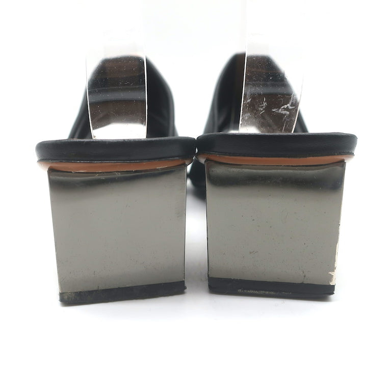 Robert Clergerie Lea Metal-Heel Mules Black Leather Size 41 Open-Toe Sandals