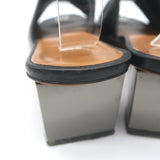 Robert Clergerie Lea Metal-Heel Mules Black Leather Size 41 Open-Toe Sandals
