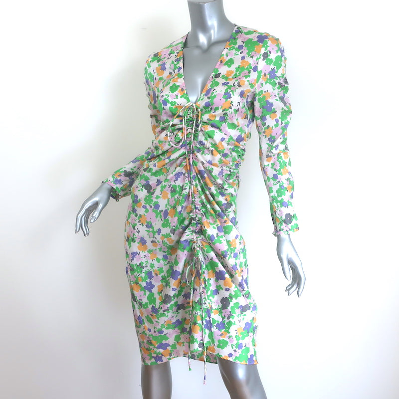 Baum und Pferdgarten Aditri ruched floral dress in multi-color stretch silk, size 36, pre-owned luxury condition