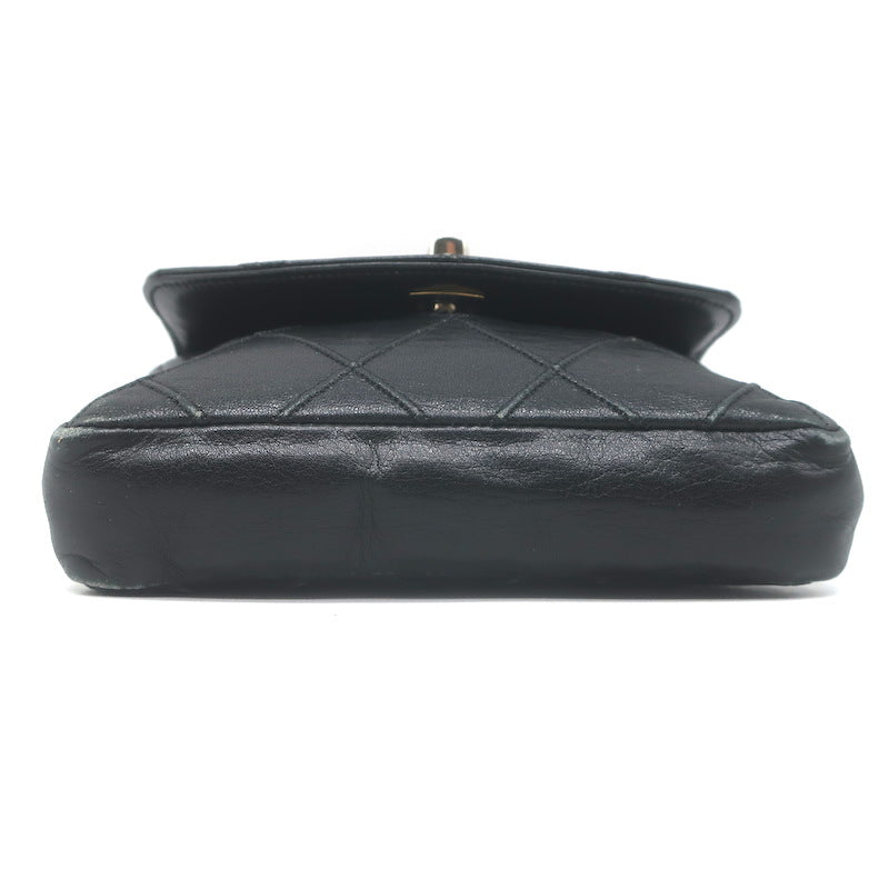 Vintage Chanel CC Turnlock Chain-Trimmed Quilted Mini Belt Bag Black Leather