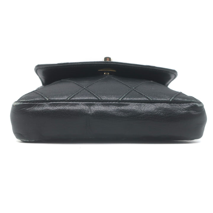 Vintage Chanel CC Turnlock Chain-Trimmed Quilted Mini Belt Bag Black Leather