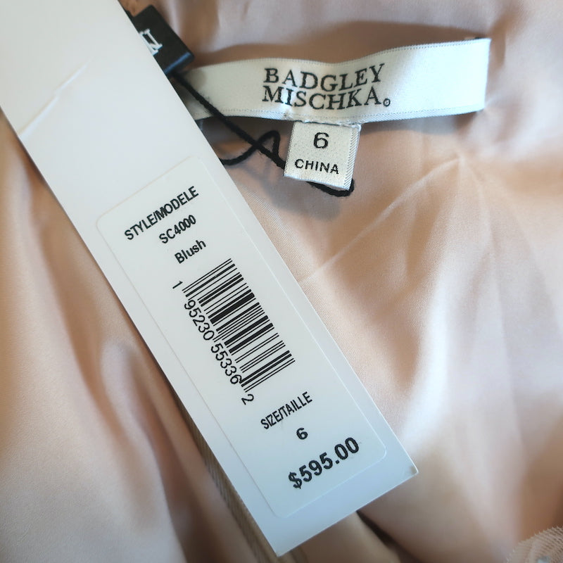 Badgley Mischka Party Girl Crystal-Embellished Mini Dress Blush Size 6 NEW