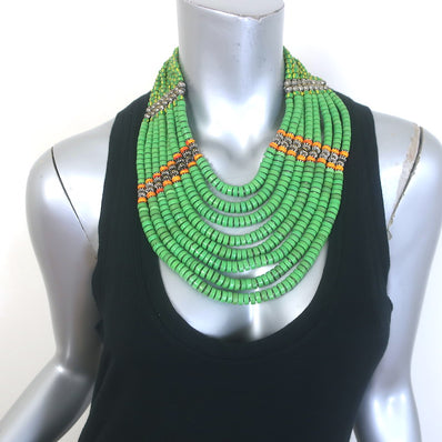 Masha Archer Beaded Collar Necklace Nile Green
