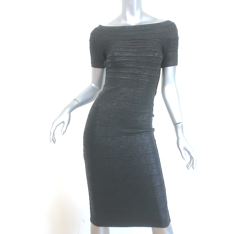 Herve Leger Carmen Off the Shoulder Bandage Dress Metallic Black Size Celebrity Owned Herve Leger Carmen Off the Shoulder Bandage Dress Metallic Black Size Celebrity Owned