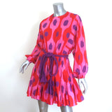 Rhode ruffled mini dress, red-pink ikat cotton, size small — authentic pre-owned, gently worn luxury piece.