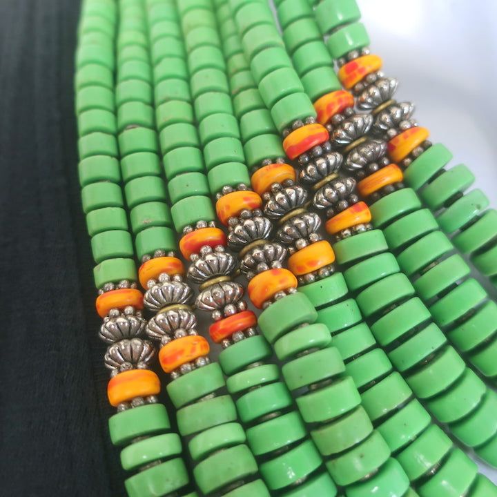 Masha Archer Beaded Collar Necklace Nile Green