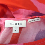 Rhode Ella ruffled mini dress in red-pink ikat cotton, size S, gently pre-owned authentic luxury designer piece