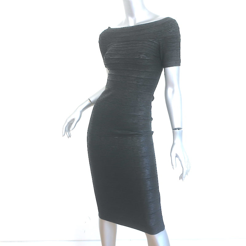 Herve Leger Carmen Off the Shoulder Bandage Dress Metallic Black Size Celebrity Owned Herve Leger Carmen Off the Shoulder Bandage Dress Metallic Black Size Celebrity Owned