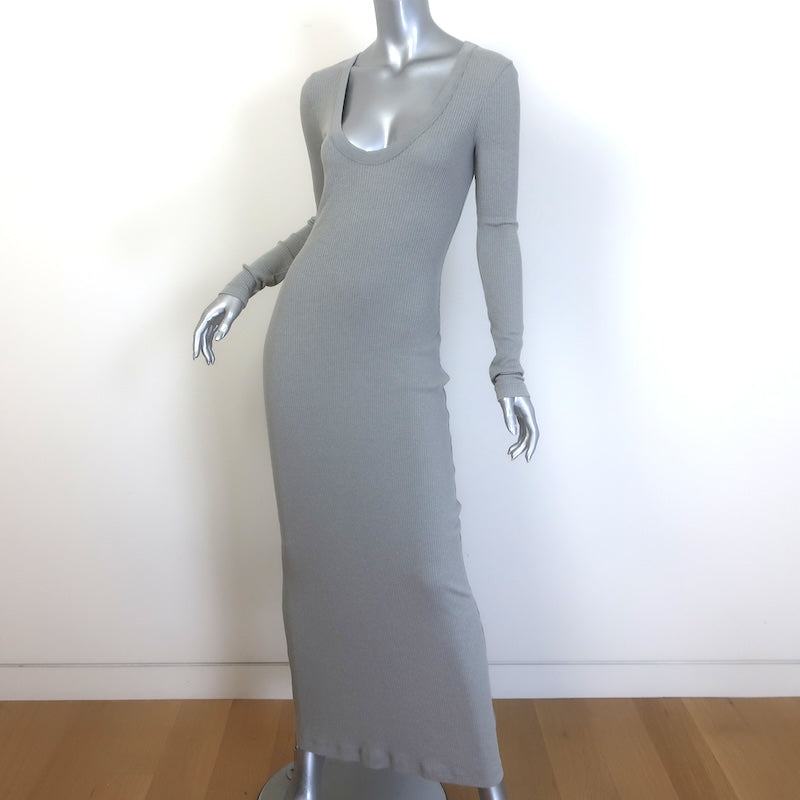 James Perse Ribbed Knit Long Sleeve Maxi Dress Gray Cotton-Blend Size 1 NEW
