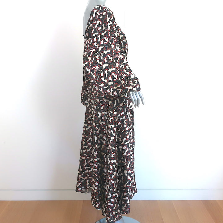 Saloni Kim-B Blouson Sleeve Midi Dress Black Daybreak Print Silk Size US 8