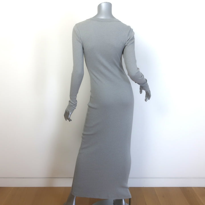 James Perse Ribbed Knit Long Sleeve Maxi Dress Gray Cotton-Blend Size 1 NEW