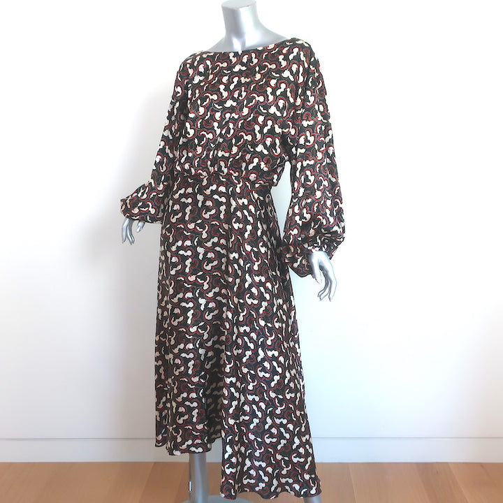 Saloni Kim-B Blouson Sleeve Midi Dress Black Daybreak Print Silk Size US 8