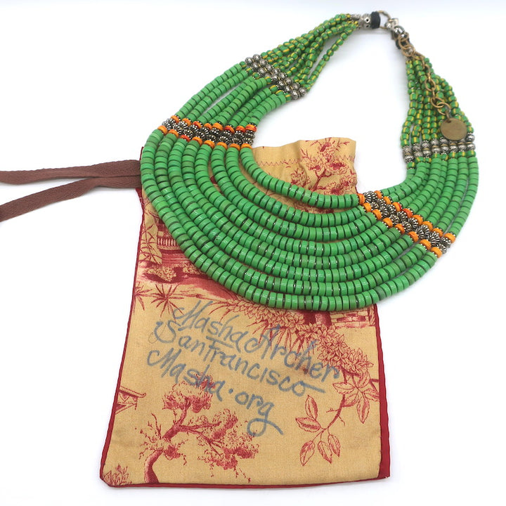 Masha Archer Beaded Collar Necklace Nile Green