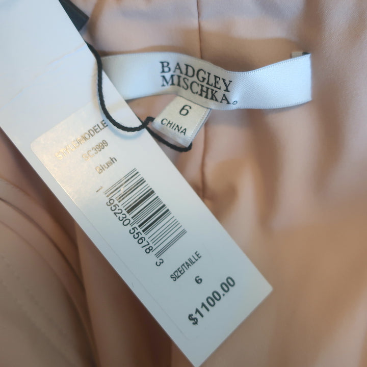 Badgley Mischka Breathtaking Crystal-Embellished Feather Dress Blush Size 6 NEW