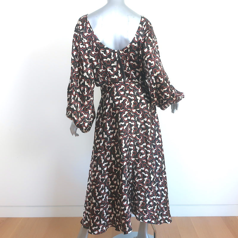 Saloni Kim-B Blouson Sleeve Midi Dress Black Daybreak Print Silk Size US 8