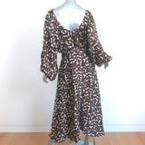 Saloni Kim-B Blouson Sleeve Midi Dress Black Daybreak Print Silk Size US 8