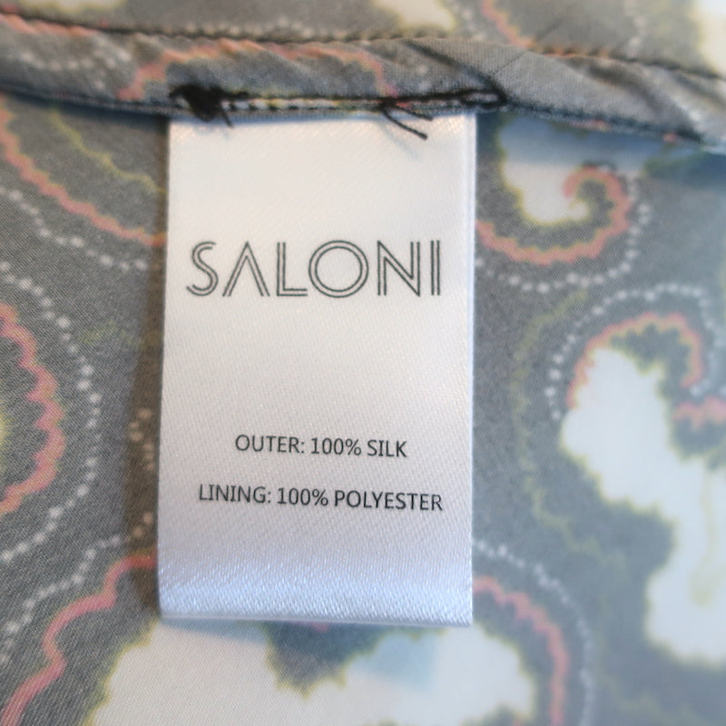 Saloni Kim-B Blouson Sleeve Midi Dress Black Daybreak Print Silk Size US 8