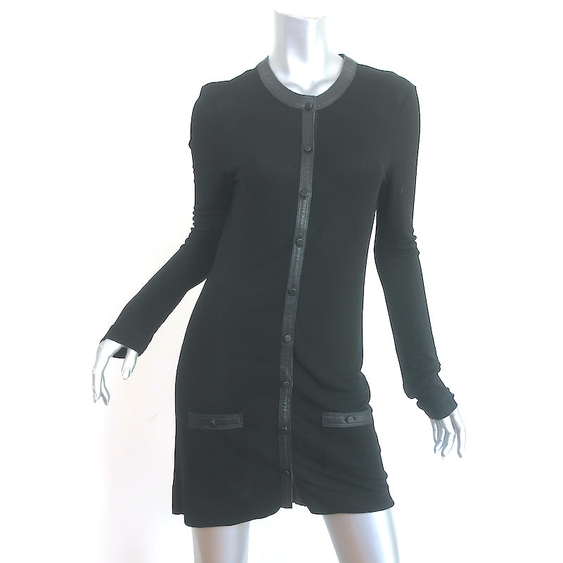 Balenciaga Button-Front Dress Black Leather-Trim Jersey Size 40 Long S Celebrity Owned Balenciaga Button-Front Dress Black Leather-Trim Jersey Size 40 Long S Celebrity Owned