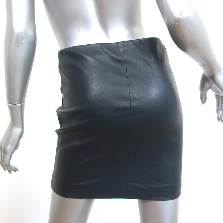 The Row Loattan Leather Mini Skirt Navy Size 2