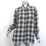 Nili Lotan Plaid Flannel Shirt Gray/Cream Cotton Size Large Long Sleeve Top