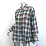 Nili Lotan Plaid Flannel Shirt Gray/Cream Cotton Size Large Long Sleeve Top