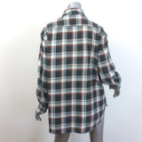 Nili Lotan Plaid Flannel Shirt Gray/Cream Cotton Size Large Long Sleeve Top