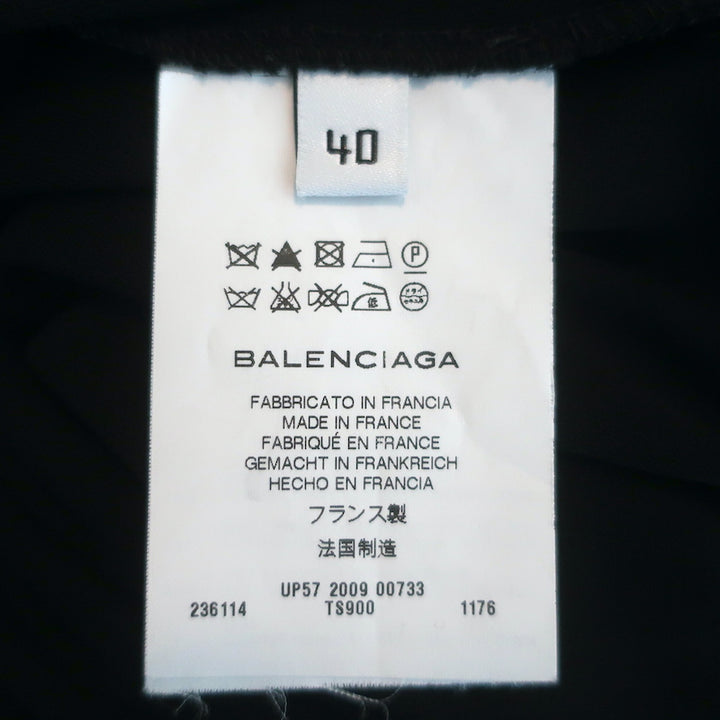 Balenciaga Button-Front Dress Black Leather-Trim Jersey Size 40 Long Sleeve Mini