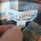 Nili Lotan Plaid Flannel Shirt Gray/Cream Cotton Size Large Long Sleeve Top