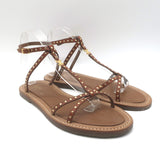 Celine Taillat Triomphe Studded T-Strap Sandals Brown Leather Size 40