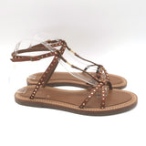Celine Taillat Triomphe Studded T-Strap Sandals Brown Leather Size 40