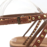 Celine Taillat Triomphe Studded T-Strap Sandals Brown Leather Size 40