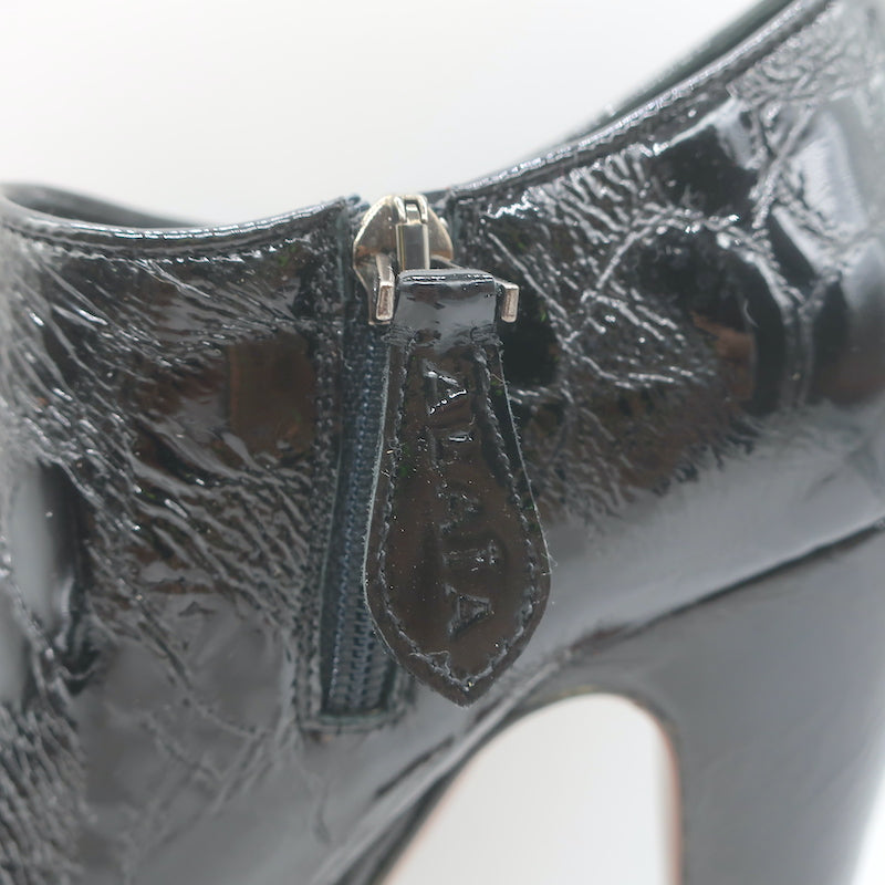 Alaia Croc-Embossed Patent Leather Platform Booties Black Size 38.5
