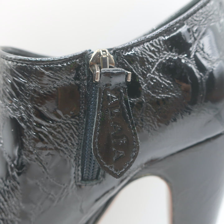 Alaia Croc-Embossed Patent Leather Platform Booties Black Size 38.5