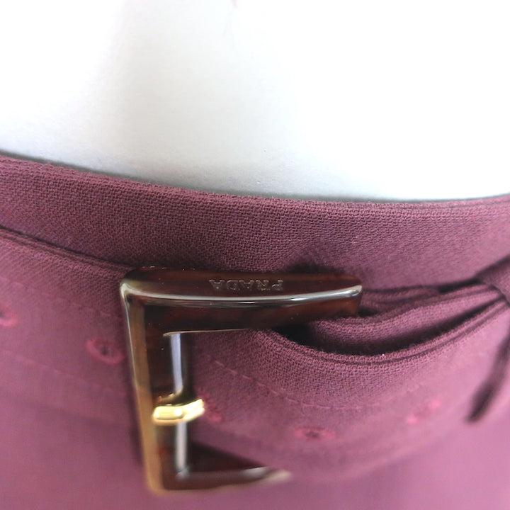 Prada Belted A-Line Skirt Burgundy Virgin Wool Size 38
