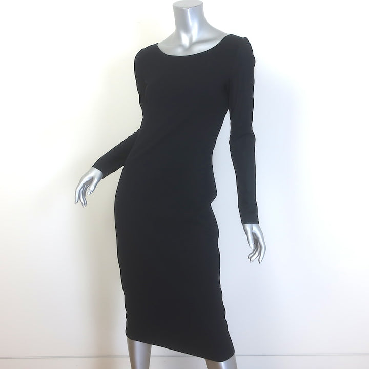 Dolce &amp; Gabbana Long Sleeve Midi Dress Black Stretch Crepe de Chine Size 40