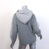 Sacai Ribbed Knit-Back Zip-Up Hoodie Sweatshirt Heather Gray Size 2