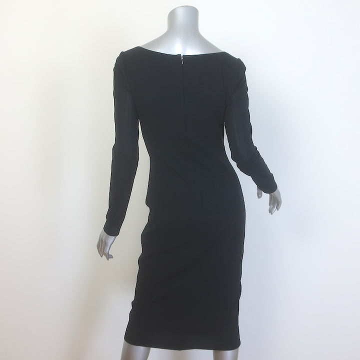 Dolce &amp; Gabbana Long Sleeve Midi Dress Black Stretch Crepe de Chine Size 40