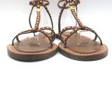 Celine Taillat Triomphe Studded T-Strap Sandals Brown Leather Size 40