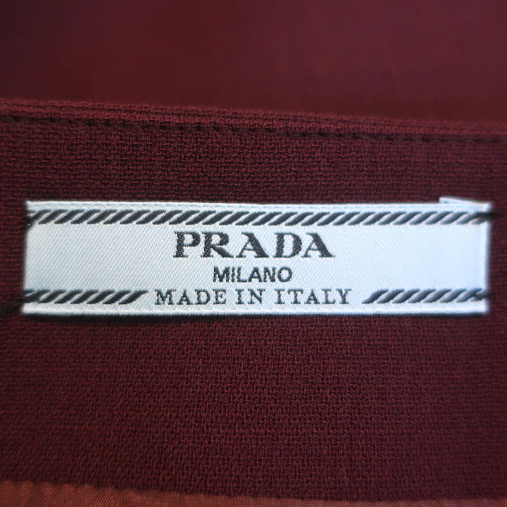 Prada Belted A-Line Skirt Burgundy Virgin Wool Size 38