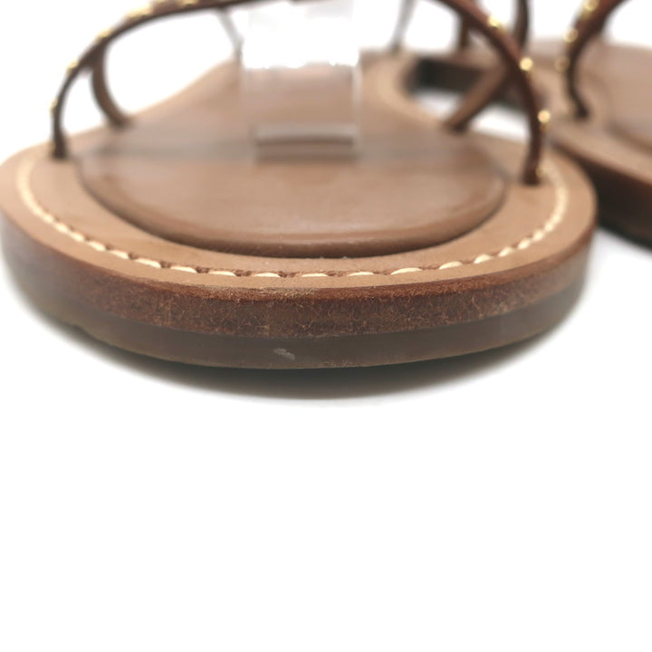 Celine Taillat Triomphe Studded T-Strap Sandals Brown Leather Size 40