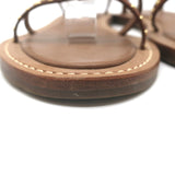 Celine Taillat Triomphe Studded T-Strap Sandals Brown Leather Size 40