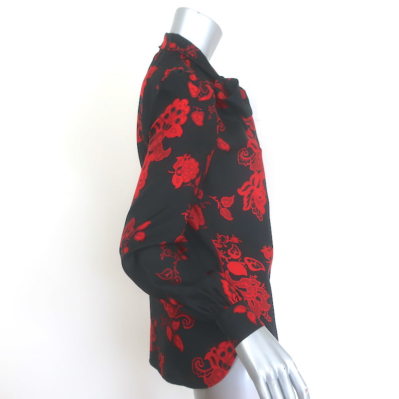 Tory Burch silk bow blouse, black and red paisley long-sleeve top — authentic pre-owned, size 2