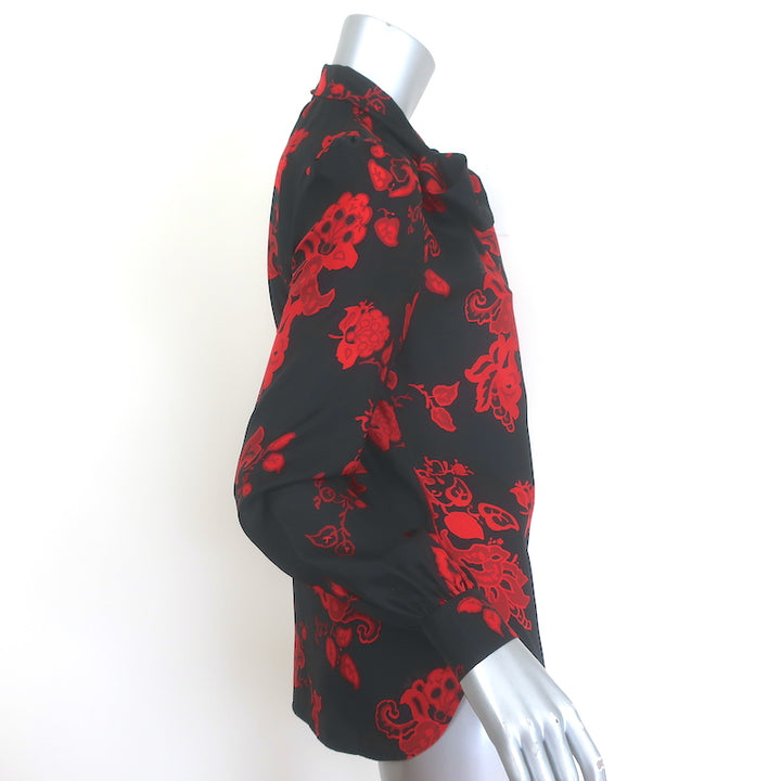 Tory Burch silk bow blouse, black and red paisley long-sleeve top — authentic pre-owned, size 2
