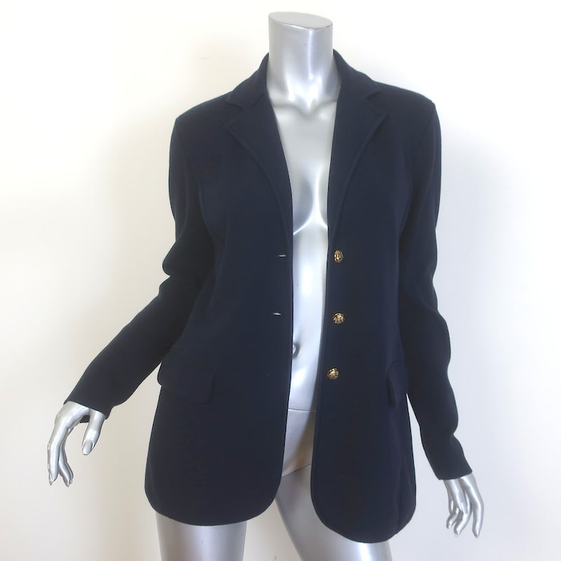 Lauren Ralph Lauren Ayelee Knit Blazer Navy Combed Cotton-Blend Size Medium