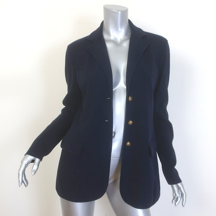 Lauren Ralph Lauren Ayelee Knit Blazer Navy Combed Cotton-Blend Size Medium